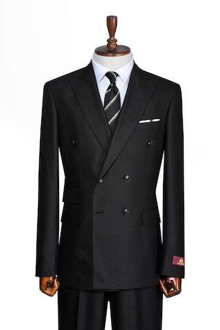 İlayda Emir Luxury, İtalyan Kesim, Slim Fit, Kruvaze, Çizgili, Erkek Takım Elbise Siyah