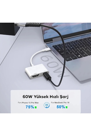 Ally İphone 15 Type-c To Type-c + Hdmı Çevirici Kablo Dijital Av Adaptörü- 5775
