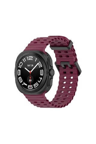 Galaxy Uyumlu Watch Ultra 47mm Mkst Krd-118 Tırtıklı Tasarım Silikon Kordon-koyu Kırmızı