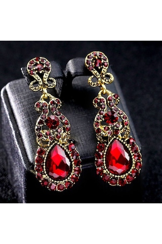 Klasik Damla Küpe Abartılı Atmosferik Alaşımlı Saplama Küpe, Metal Renk: Kırmızı