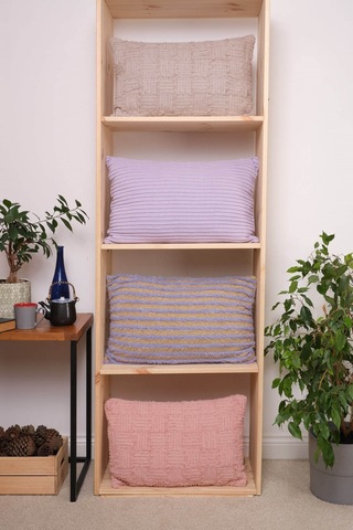 Peraluna Foam Pıllow Şifon Şerit Triko Yastık Kılıfı 60x40 Cm Pudra - Pudra