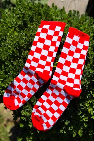 Lousocks Unisex Kırmızı Dama Desenli Renkli Soket Çorap