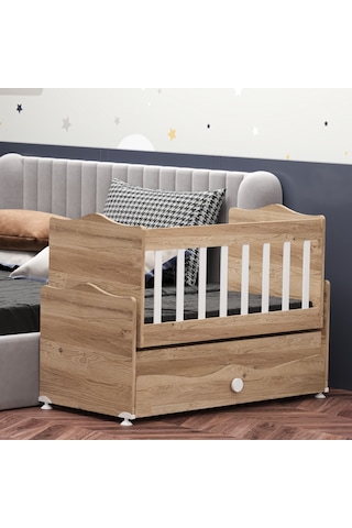 Garaj Home İnci Çekmeceli Anne Yanı Beşik + Yatak - Meşe Beyaz