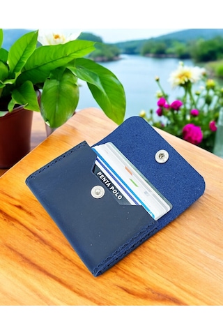 Cronder Hakiki Deri Yan Model Kutu Kartlık Cüzdan Lacivert