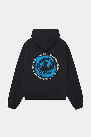 Unisex Siyah Kapüşonlu Sweatshirt - Mavi Baskılı Oversize Hoodie Siyah