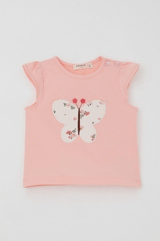 Breeze Kız Bebek Şortlu Takım Çiçek Baskılı Kelebek Nakışlı Düğme Aksesuarlı 6 Ay-2 Yaş, Somon SOMON