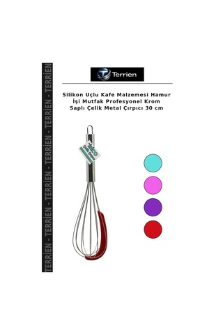 Silikon Uçlu Kafe Malzemesi Hamur İşi Mutfak Profesyonel Krom Saplı Çelik Metal Çırpıcı 30 Cm Çok Renkli