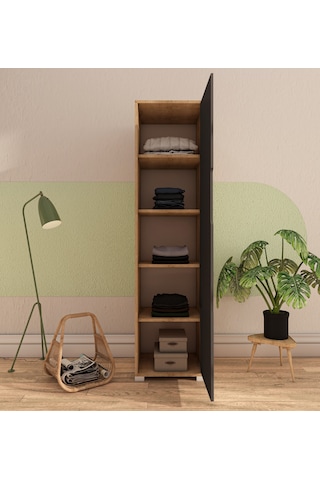 Flora 1 Kapaklı 5 Raflı Gardırop Safir Meşe - Antrasit Elbise Dol