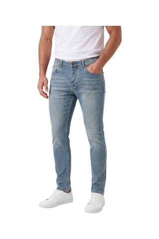 Deepsea Erkek Slim Fit Dar Kesim Likralı Taşlanmış Pamuklu Mavi Kot Pantolon Düğme Kapamalı Jean 2605153