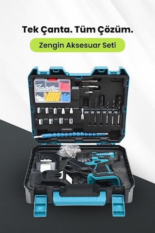 Reschmann R-9017 Akülü Vidalama Çelik Mandren 24 Parça Setli Çift Batarya Şarjlı Matkap