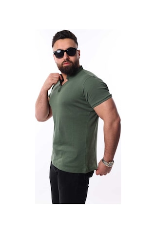 Mcz Giyim Haki Renk Hakim Yaka Slim Fit Erkek T-shirt