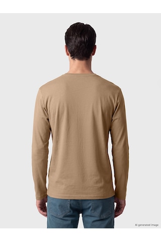 Lcwaıkıkı Classic Bej Bisiklet Yaka Baskılı Erkek Sweatshirt