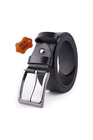 Hakiki Deri Kot Kumaş Kanvas Pantolona Uyumlu Deri Kemer Siyah