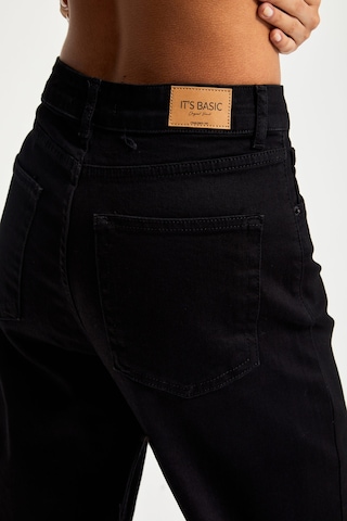 it's basic Kadın Siyah Renk 1w5-1 Straight Fit Likralı Esnek Kumaş İç Boy 80cm Yüksek Bel Denim Jean