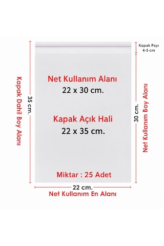 22x30+5 Cm. 22x35 25 Adet Şeffaf Bantlı Yapışkanlı Jelatin Poşet