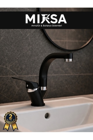Siyah-krom Balıksırtı Borulu Banyo Lavabo Bataryası, Musluğu, Çift Su Girişli