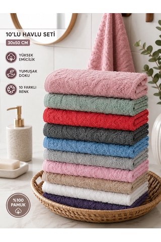 10'lu Mutfak Havlusu Seti 30x50 Cm Pamuklu Kurulama Bezi Renkli El Havlusu Yüksek Emici Çok Amaçlı Çok Renkli