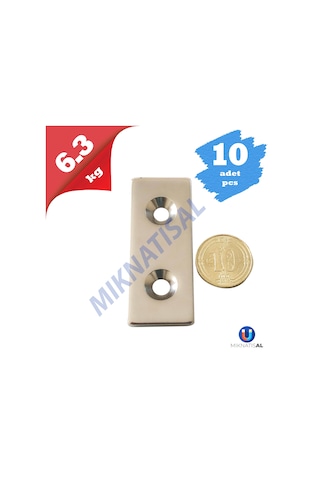 50X20X3Mm 10X5Mm 2 Havşalı Güçlü Neodyum Mıknatıs 10 Adet