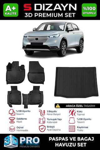 S-dizayn Honda Hr-v 3d Pro Havuzlu Paspas Ve Bagaj Havuzu Seti 2'li Set 2020 Üzeri A+ Kalite