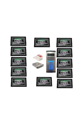 13 Daire Nts 2015-s 7'' Görüntülü Diafon Siyah-8003 Tuş Takımlı Şifreli Zil Panelli Set
