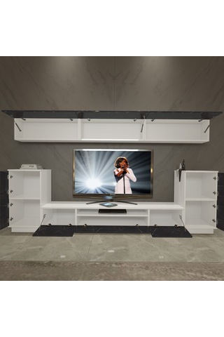 Decoraktiv Trendstyle 9s Slm Tv Ünitesi Tv Sehpası Beyaz - Siyah Mermer
