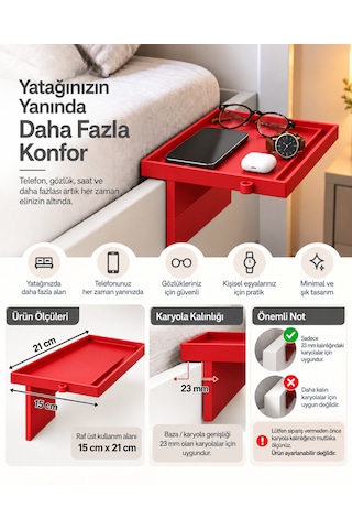 Yatak Yanı Pratik Raf Kırmızı