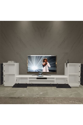 Decoraktiv Trendstyle On2 Mdf Tv Ünitesi Tv Sehpası Beyaz - Siyah Mermer