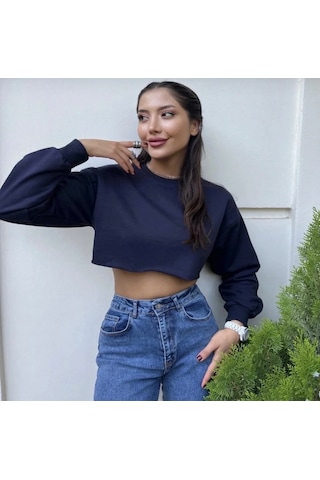 Bayan Swaetshirt Crop Lacivert