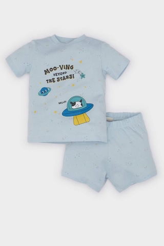 DeFacto Erkek Bebek Pijama Takımı Baskılı Kısa Kollu Penye Üst Beli Lastikli Şort E1184A525HSBE343 Mavi
