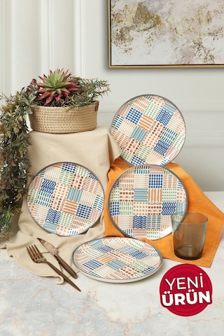 Keramika Etnik Hitit Pasta Tabağı 20 Cm 4 Adet 22552 Çok Renkli