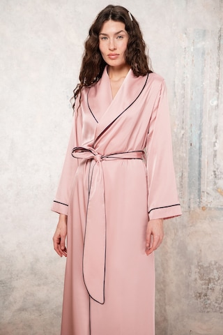 Francesca Gül Kurusu Uzun Saten Biye Detaylı Sabahlık / Kimono Pembe