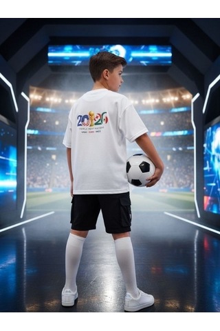Zekids Erkek Çocuk World Cup 2026 Baskılı T-shirt-17252 Beyaz