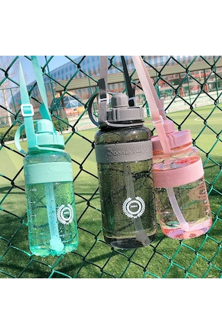 1L 2L 1.5 Litre Spor Plastik Su Içme Şişesi Için 1000Ml Bpa Ücretsiz Spor Içme Suyu Şişesi Saman Kayış-1000Ml Yeşil