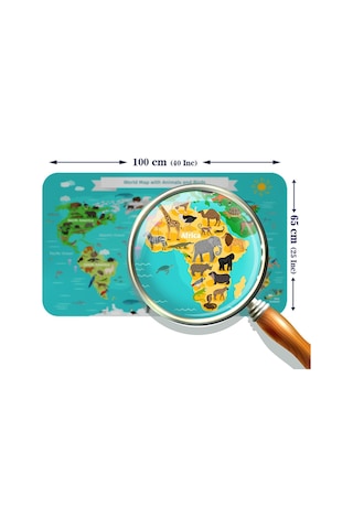 Eğitici Dünya Haritası Dünya Atlası Çocuk Ve Bebek Odası Duvar Sticker-60x105-3780 - Renkli Çok Renkli