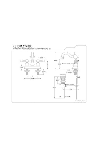 Brass Ks1601bl Heritage Merkez Seti Pirinç Açılır Lavabo Bataryası, Krom