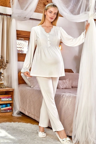 Cossy By Aqua 24159 Kadın Hamile Lohusa Uzun Kollu Pijama Takımı-krem