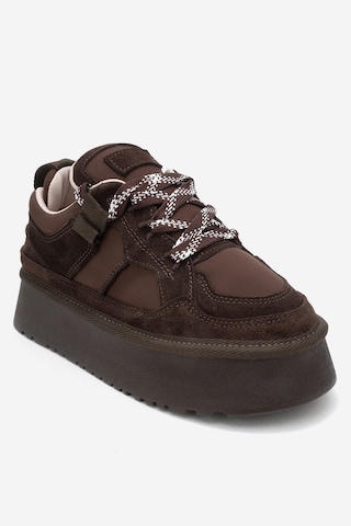 Luvishoes Raven Kahverengi Süet Hakiki Deri Kadın Platform Sneaker Kahverengi