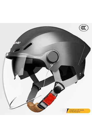 Elektrikli Akü Motosiklet Kask Güneş Koruyucu Yarı Kask Sürüş Kaskı Erkek Bayan Yaz 3c Sertifikası Sİyah