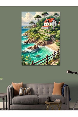 Kanvas Tablo Deniz Kıyısında Ev Ve Manzara 50cmx70cm