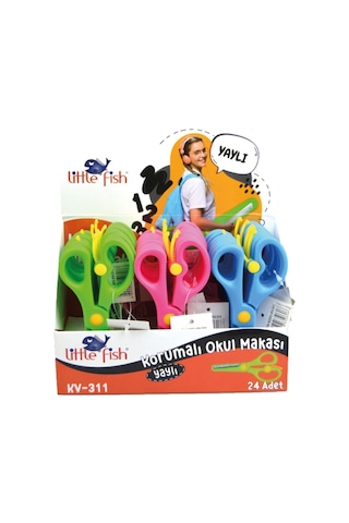 Little Fish 2Li Çocuk Makası Küt Uçlu Yaylı Plastik Korumalı Okul Öğrenci Makası