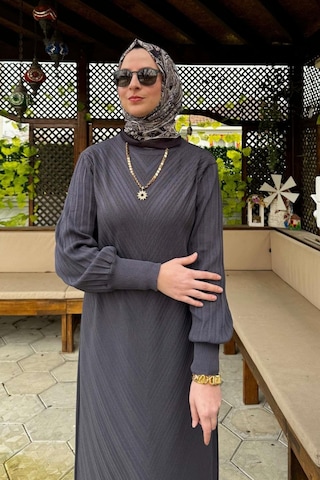 Yağmur Triko Elbise Antrasit Normal