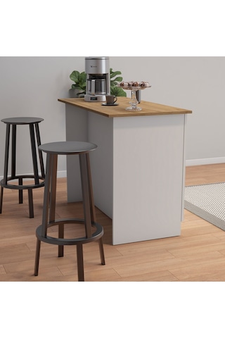 Umg Mobilya 120lik Benzila Ada Mutfak Siyah Kulplu, Mutfak Adası, Kahve Köşesi, Çok Amaçlı Dolap Beyaz - Meşe