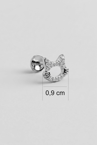 Sevimli Kedi 18 Ayar Beyaz Altın Kaplama Gümüş Flat-lobe Piercing