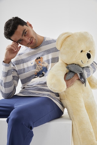 Erkek Pamuklu Uzun Kollu Üst Ayıcık Baskılı Pijama Takımı Ke77620 Lacivert