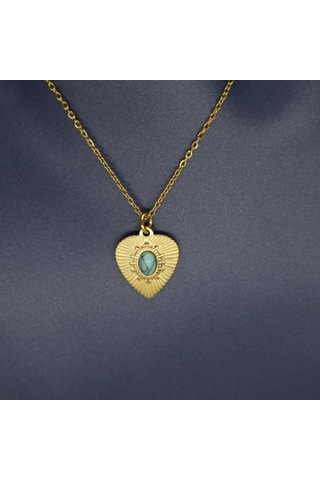 Kalp Esintisi Doğal Taşlı Kolye Altın