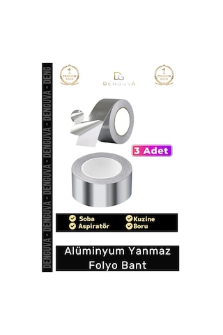 Özel Suya Sıcaklığa Dayanıklı Tamir Soba Boru Yama Alüminyum Yanmaz Folyo Bant 45mm - 5mt - 3 Adet