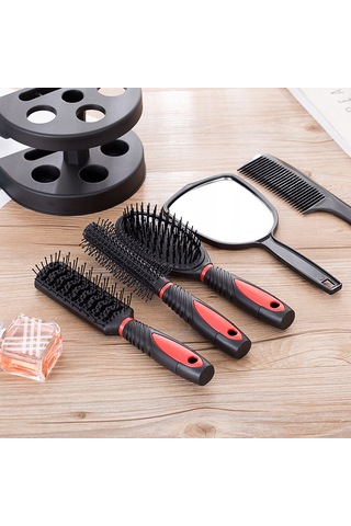 Moveevo 5 Parçalı Saç Tarağı Seti Düz Tarak+ Nervürlü Tarak+ Kıvırcık Tarak + Masaj Tarağı + Ayna + Saklama Tabanı Kırmızı