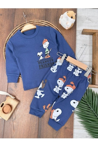 Bisiklet Yaka Peanuts Friends Baskılı Alt Üst Pijama Takımı 4bb2 Lacivert