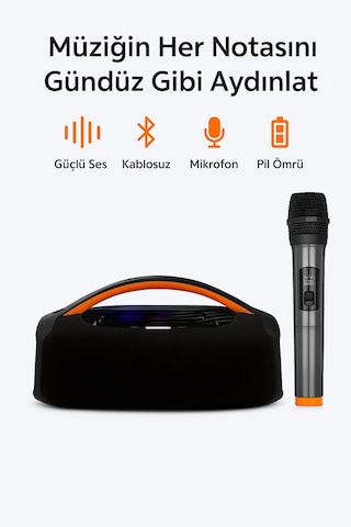 Mikrofonlu Kablosuz Hoparlör Yüksek Ses Kalitesi Led Işık Şarjlı-118442