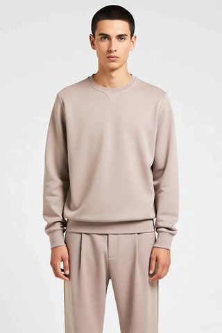 Benerly Erkek Düz Bisiklet Yaka Düşük Kol Uzun Kollu Sweatshirt Fonksiyon Taş